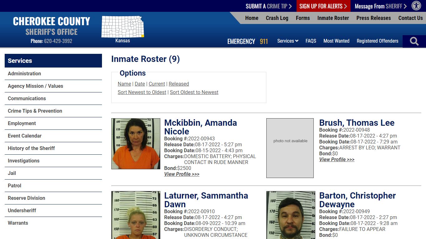 Inmate Roster - Cherokee County Sheriff KS