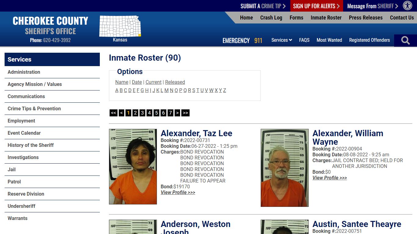 Inmate Roster - Current Inmates - Cherokee County Sheriff KS